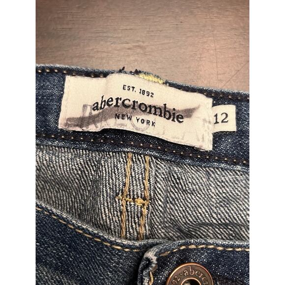 Abercrombie & Fitch Y2K Micro MINI Short SHORTS Size 12 Blue Low Rise Cuffed VTG - Picture 4 of 4